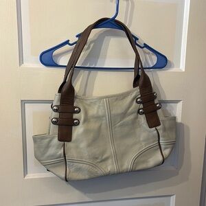 Cream and Brown Leather Tote Bag - Classic Women's Shoulder Bag